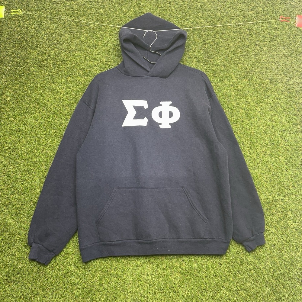Sigma Phi Fraternity Russell Hoodie Mens XL Blue Greek Letter Sweatshirt White